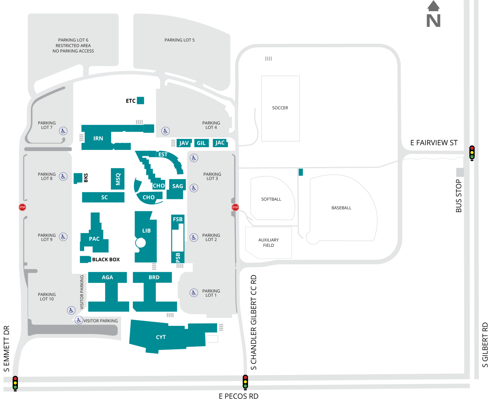 The Pecos Campus is located just north of the San Tan Freeway (Loop 202 South) between the Cooper and Gilbert Road exits.