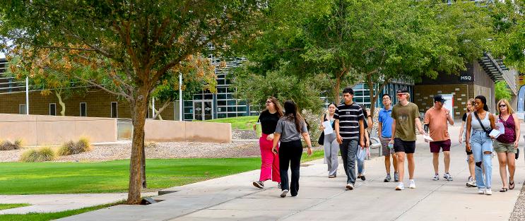 Students on pecos campus tour with an advisor